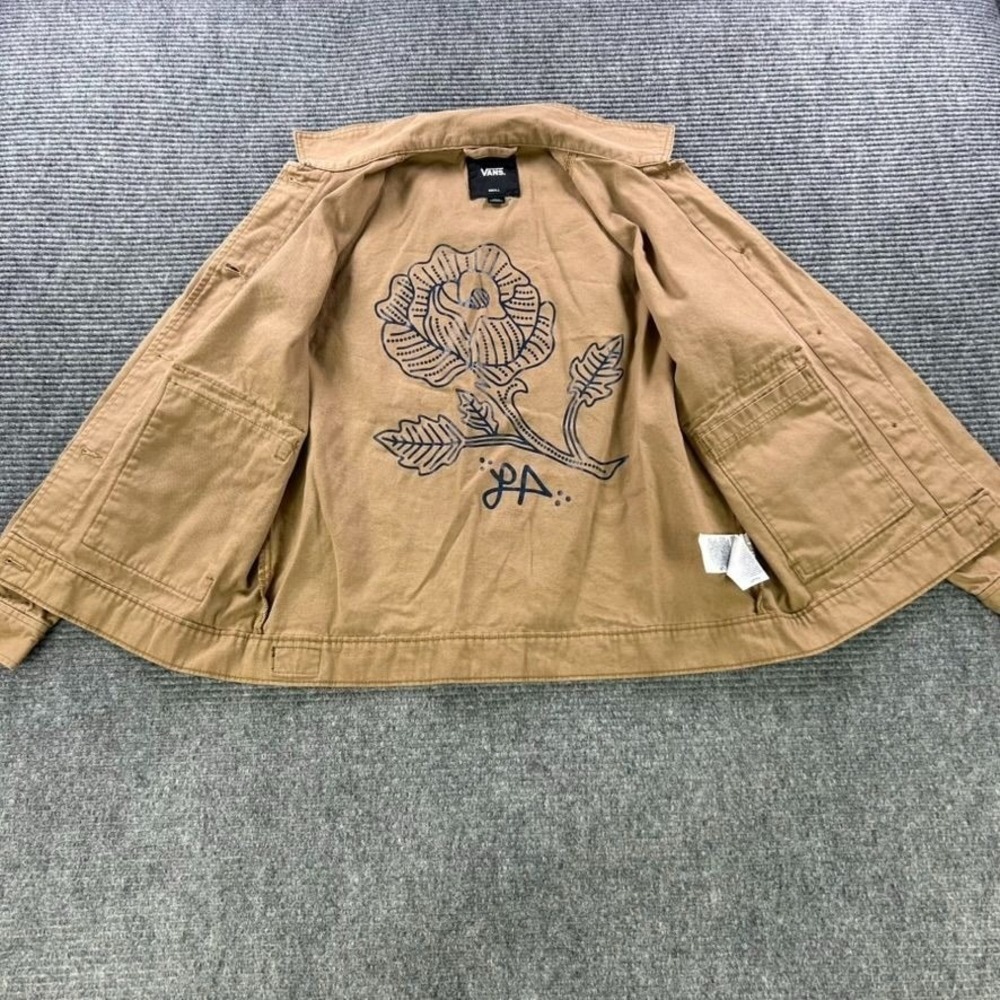 Vans Lizzie‎ Armanto Dirt Canvas Utility Jacket Tan Women Small Floral Inside - Picture 3 of 15